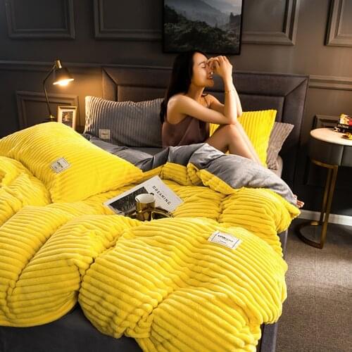 New Thicken Flannel Warm Bedding Set Velvet Duvet Cover Bed Sheet Pillowcases Home Bed Linens Plain Color