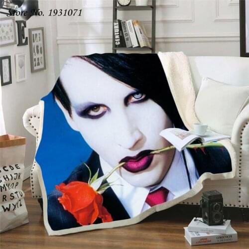 NEW Marilyn Manson 3D Printed Fleece Blanket for Beds Thick Quilt Fashion Bedspread Sherpa Throw Blanket Adults Kids 02