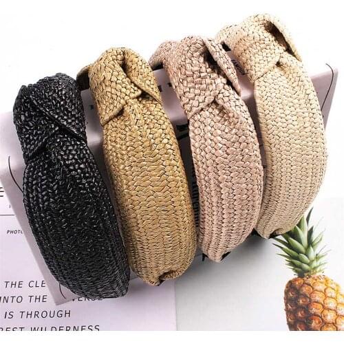 Hair Accessories Wide Band Knotting Hoop Wild Headwear Fashion Straw Weaving Simplicity 13.5*18CM Korean Style 1Pcs