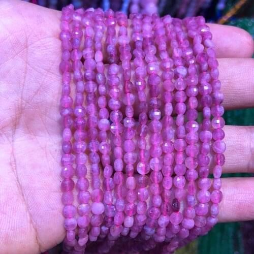 Wholesale 2strings Natural Pink Tourmaline Beads 2x4mm Faceted Bean Coin Gem Stone Loose Beads For jewelry DIY 15.5"/string