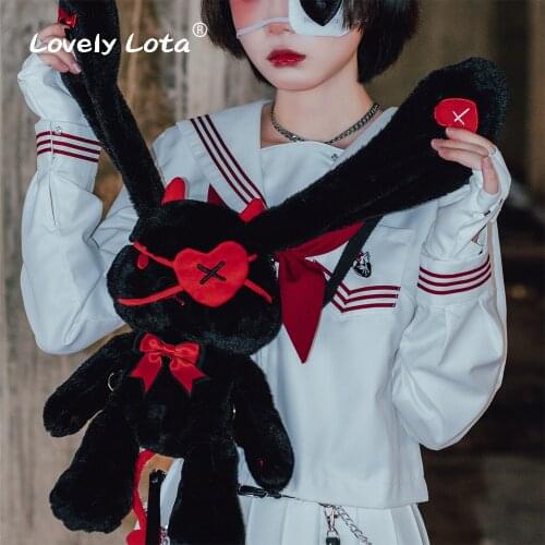 Original demon rabbit cute plush bag Lolita rabbit plush bag slung dark goth bow bag