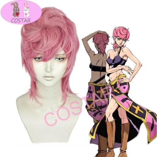 COSTAR Anime Jojos Bizarre Adventure Cosplay Wigs Trish Una Cosplay Wig Synthetic Wig Cosplay Accessories Pink Women Girls Hair