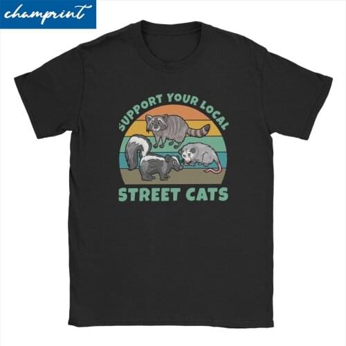 Support Your Local Street Cats Retro Possum Skunk Raccoon T Shirts Men Womens Funny T-Shirt Animal Lover Tee Shirt Plus Size
