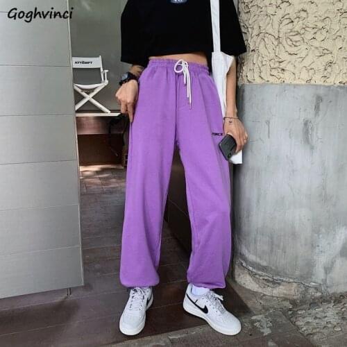 Candy Colors Straight Casual Pants Women High Waist Baggy Elasticity Running Bundle Sweatpants Simple Ulzzang Street Trousers BF