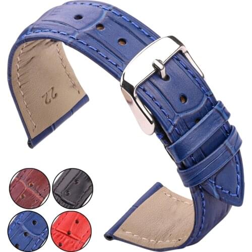 Genuine Leather Watchband Women Men Cowhide Watch Strap 18 19c 20 21 22 24mm Wrist Bracelet Blue Red Black Brown Belt
