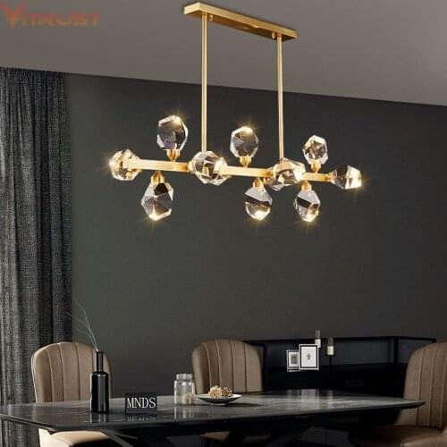 Luxury Crystal Chandelier Lamp Pure Copper Nordic Pendants Modern Hanging Lamps Light Living Room Dinning Bedroom Restaurant