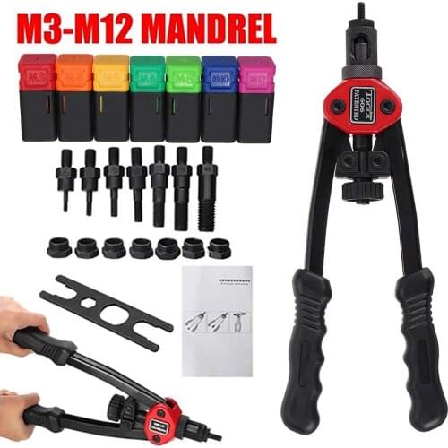 Becornce M3/4/5/6/8/10/12 12inch Labor-saving Hand Riveter BT-606 Double Insert Manual Rivet Machine Riveting Tools with Nut