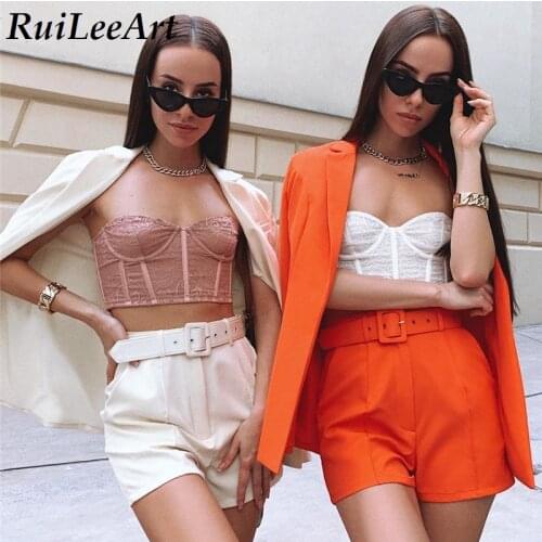 Spring Summer 2021 Streetwear Womens Blazer Shorts Suit Office Lady Tracksuit 2 Piece Set Business Interview OL Fitness Outfits
