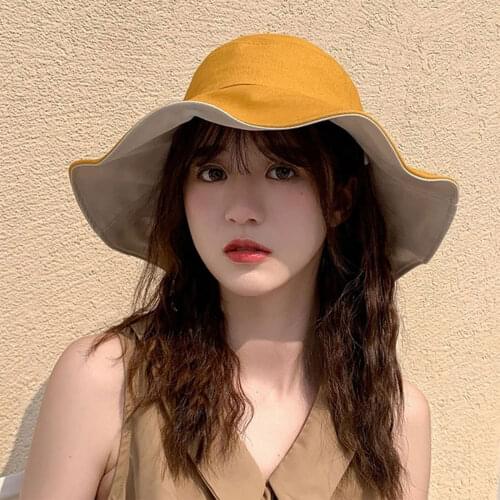 New Ladies Multicolor Double-Sided Wide-Brimmed Sun Hat Summer UV Protection Floppy Disk Double-Sided Beach Bucket Hat