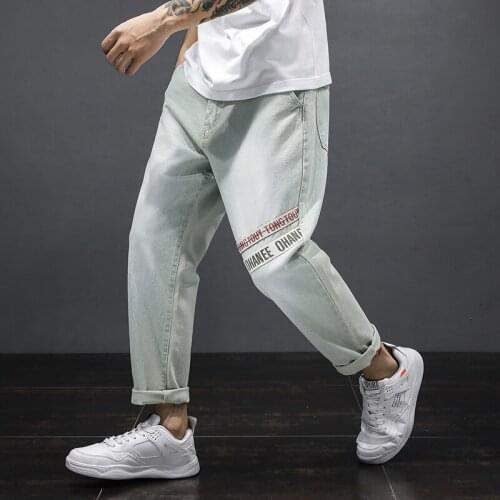 Light blue /retro color Harajuku Mens Hip hop Pants Streetwear Joggers Men denim Trousers Harem Pants Casual Elastic Men jeans
