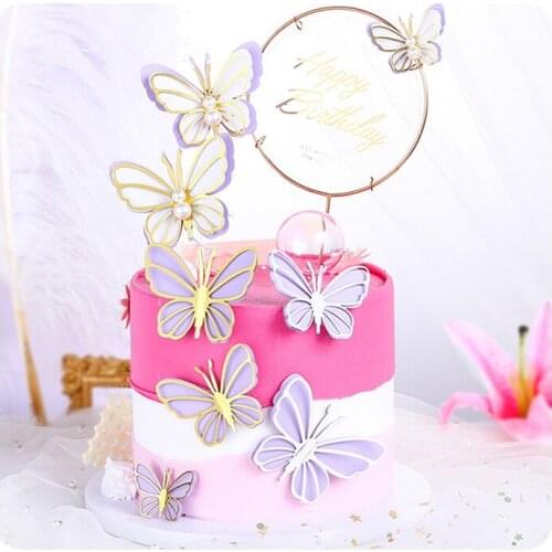 Cake Decoration Party Baking Supplies Butterfly Cake Toppers Happy Birthday Cake Toppers Handmade Painted Wedding Birthday Party