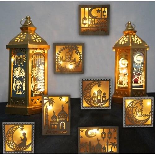 Ramadan Decoration Wooden Moon Star LED Candles Night Light Eid Mubarak Holiday Lights Decor for Home Bedroom Living Room