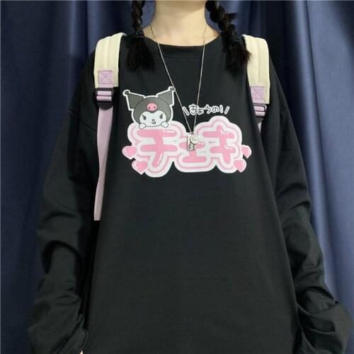 Streetwear Devil Print Purple Women T-shirt Long Sleeve O-Neck T Shirt Causal Loose Spring Autumn Tee Top Harajuku Woman Tshirts