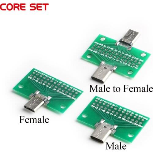 Type-C Male to Female USB 3.1 Test PCB Board Adapter Type C 24P 2.54mm Connector Socket For Data Line Wire Cable Transfer