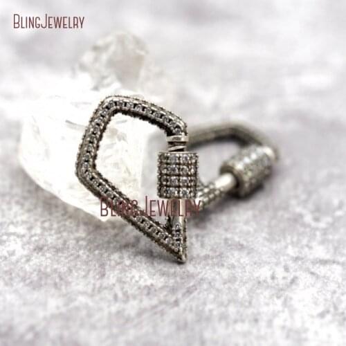 Kite Screw Lock Rose Gold Silver Diamonds Shape Stoned Zircon Micro Paved Teardrop Screw Clasp Charmholder 17mmx25mm FC29268