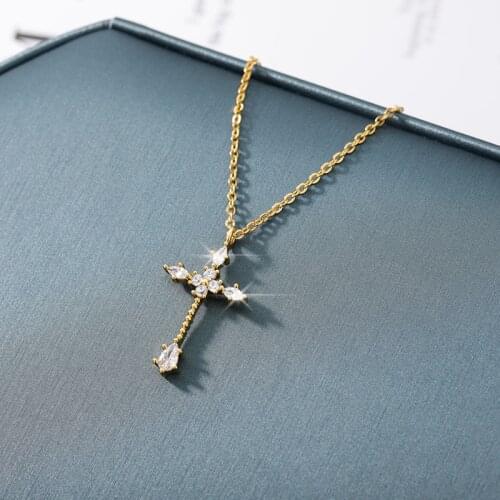 Classic Crystal Cross Pendant Necklace for Women Fashion Jewelry Gold CZ Zircon necklace Valentines Day Gift Wholesale