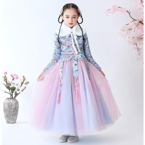 Girls Winter Dress Chinese Style Dress For wedding party Evening birthday Plush Warm Dresses the first dress vestidos de fiest