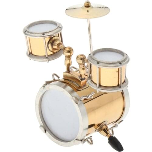 1/12 Dollhouse Musical Instrument Figurine, Golden Drum Set with Box Gift, Household Crafts, Home Office Decor Gift