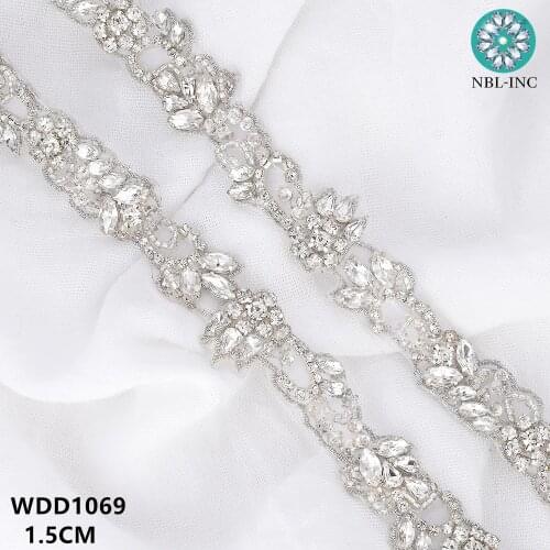 10 YARDS) Wholesale silver crystal rhinestone applique trim hand beaded iron on sew on for wedding dress WDD1069