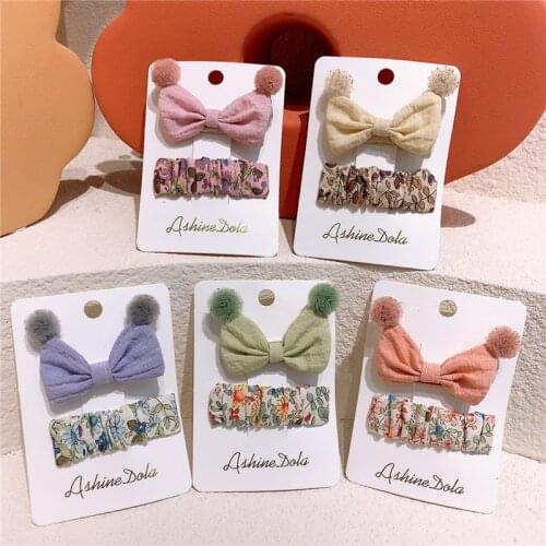 2 Pcs New Fashion Childrens Floral Folds Bubble BB Clip Korea Sweet Girl Cute Hairball Bow Duckbill Clip Kids Hair Accessories