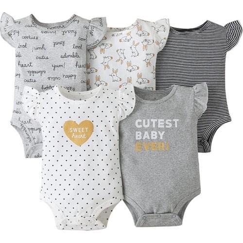 5pcs Newborn Baby Boy Bodysuit Summer Infant Clothing Short Sleeve Cartoon Girl Outing Clothing Twins Baby Clothes Baby Jumpsuit