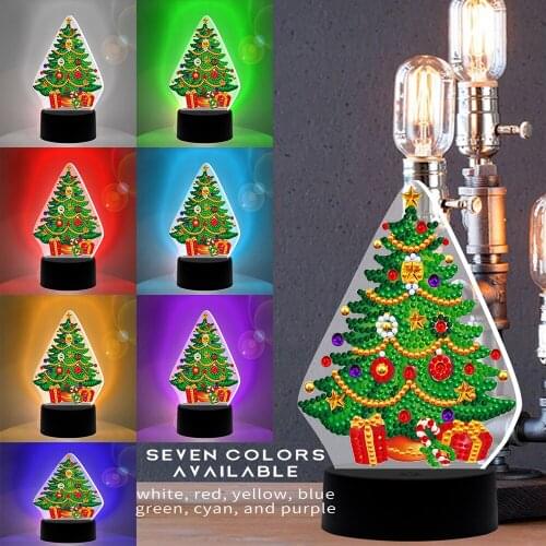 7 Colors DIY Diamond Painting LED Light DIY Craft Cross Embroidery Christmas Tree Embroidery Eco-friendly Night Lamp Needlework