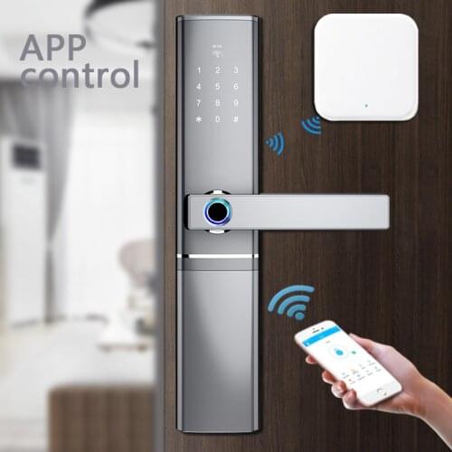 Biometric Fingerprint Door Lock Intelligent App Door Lock Bluetooth Wifi Gateway Homelock Passcode RFIC Card Smart Lock Gray D8