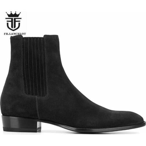British Fashion Handmade wedge pointed toe black suede Chelsea Boots new design men wedge Boots