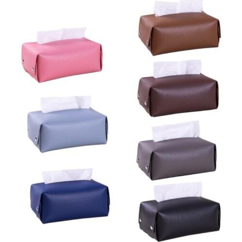 P15D PU Leather Tissue Box Cover Rectangular Napkin Holder Organizer Paper Towel Dispenser Container for Home Office Car