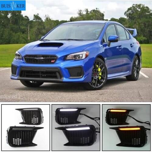 For Subaru WRX STI 18-20 Limited Switchback White LED DRL Daytime Running Light + Amber Dynamic Led Turn Signal Bezels Fog Lamp
