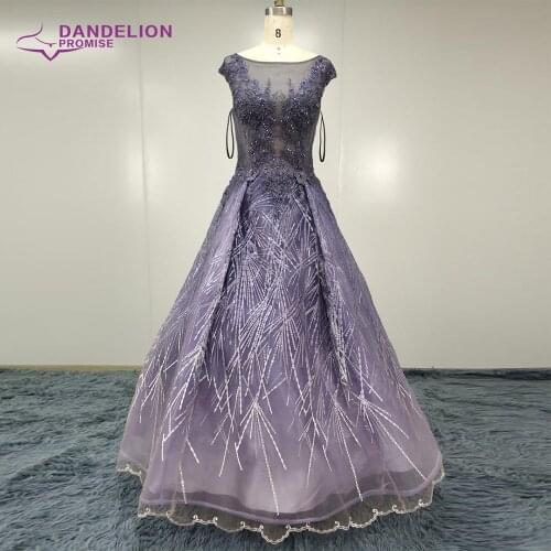 Elegant Light Purple Muslim Evening Dress For Women 2021 Arabic Dubai O-Neck Luxury Formal Party Gowns