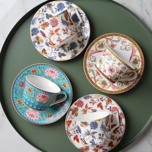 Europe Noble Bone China Coffee Cup Saucer Spoon Set 200ml Luxury Ceramic Mug With Spoon Porcelain Tea Cup Cafe Party Drinkware