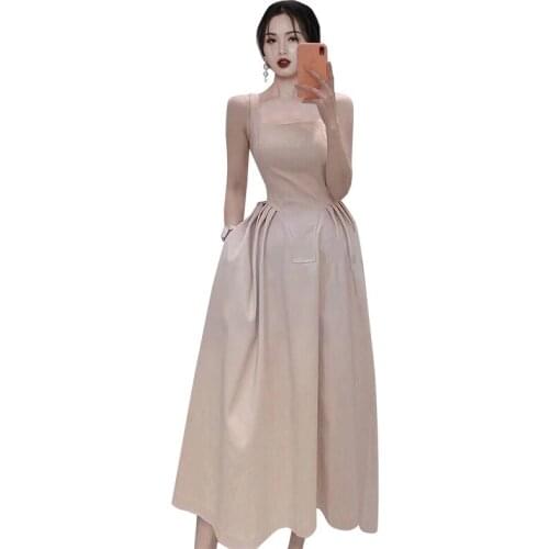 French maxi A line one piece Dress korean ladies Summer SLeeveless Square neck Cabaret party robe Dresses for women