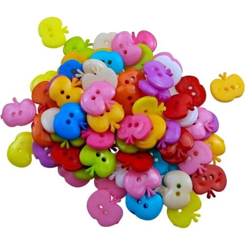 HL 100/200pcs 11mm Mixed Color 2 Holes Flatback Apple Plastic Buttons DIY Scrapbooking Kids Apparel Sewing Notions
