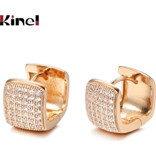 Kinel 585 Rose Gold Square Earrings For Women Womens Natural Cubic Zircon Stud Earrings Woman Wedding Jewelry Valentines Gifts