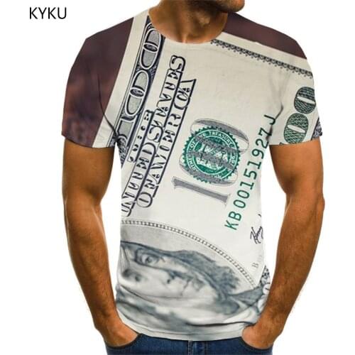 KYKU Brand Dollar T shirt Men Money Tshirt Printed Harajuku Anime Clothes Short Sleeve Punk Rock Cool Streetwear Big Size