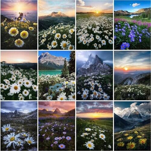 MomoArt 5D DIY Diamond Embroidery Daisy Rhinestone Picture Diamond Painting Flower Cross Stitch Mountain Home Decor Gift