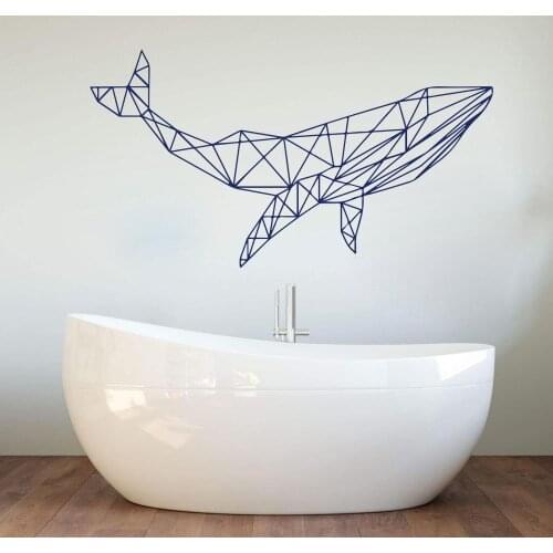 Cartoon Polygonal Geometric Whale Wall Sticker Baby Nursery Bathroom Large Geometric Animal Whale Ocean Sea Wall Decal Vinyl Art