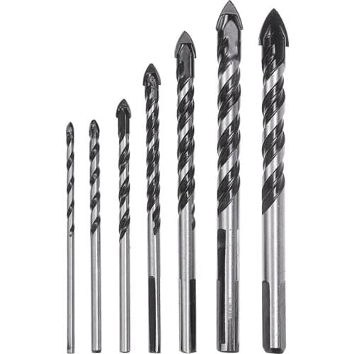 7pcs 3-12mm Glass Triangle Twist Drill Bit Threaded Aolly Wall Tile Concrete Drill Carbide Electric Hand Drill Bits Set
