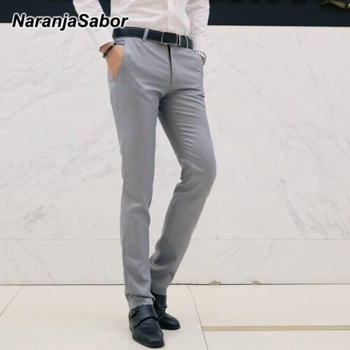 NaranjaSabor New Mens Business Casual Pants 2020 Spring Autumn Fashion Suit Pants Men Slim Fit Solid Color Male Trousers N677