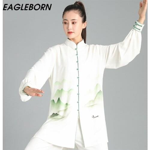 New Tai Chi Clothing Men Women Long-sleeved Traditional Martial Arts Hand-painted Set Tai Chi Show Chinese Dress Set for Women