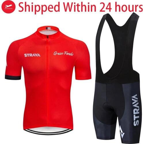 2021 new red STRAVA Bicycle Team Short Sleeve Maillot Ciclismo Mens Cycling Jersey Summer breathable Cycling Clothing Sets