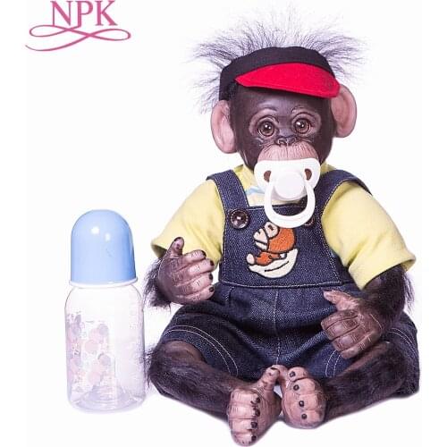 NPK 40CM Original Handmade Detailed Painting Reborn Premie Baby Orangutans Black Monkey Collectible Art high quality doll