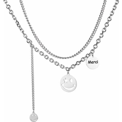 Stainless Steel Hip Hop Smiley Face Pendant Necklace Jewelry Gift For Him Women Men Jewellery