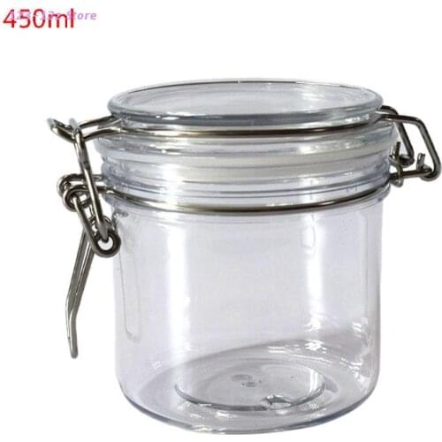 450ML Plastic Round Clip Top Storage Jar With Airtight Seal Lid Kitchen Food Container Tableware Preserving Cosmetic Cream