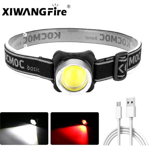 Portable Mini Headlamp USB Rechargeable Headlight Torch Head Lamp Flashlight Built-in Battery Red / White Light LED Head Light