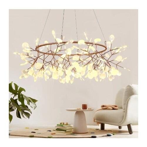 Romantic Firefly LED Chandelier Light Stylish Tree Branch/Round Metal Dining room Restaurant Ceiling Spotlight Chandelier