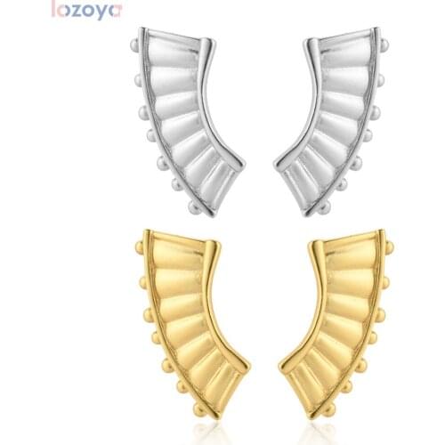 Lozoya 925 Sterling Silver Gold Large Fan Stud Earring Women Jewelry Piercing Rock Punk Luxury Simple Luxury Pendiente Clips