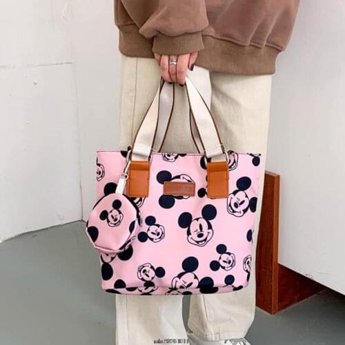 Disney Minnie High capacity handbag women Canvas bag female Tote bag cartoon bag Mickey shoulder portable shopping bag Gift