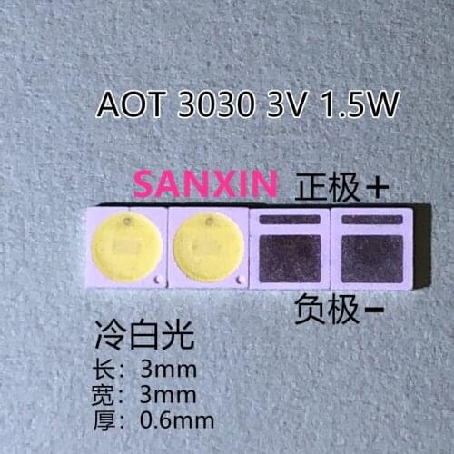 AOT Backlight High Power LED 1.5W 3V 3030 94LM Cool white LCD Backlight for TV Application EMC 3030C-W3C3 100PCS